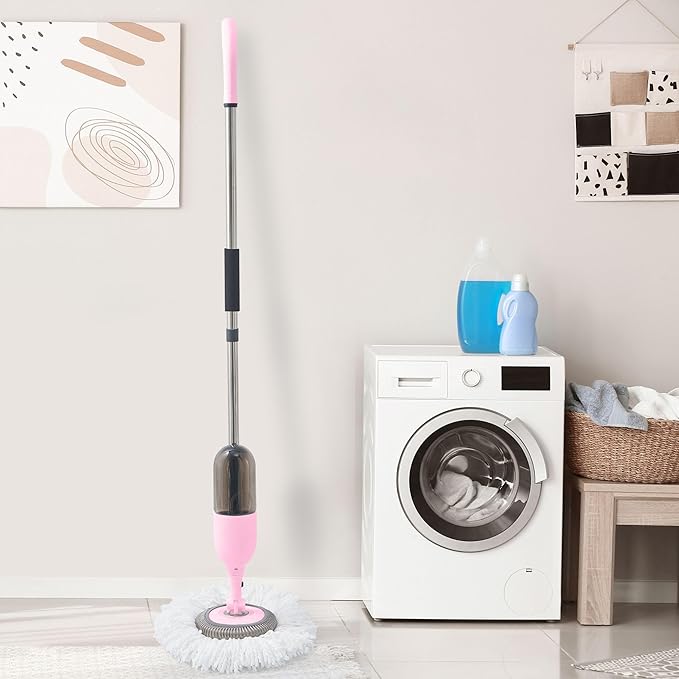 Multi-Surface Spray Mop Kit 3-in-1 with Flat Round Squeegee Mop Heads Refillable Water Bottle Machine Washable Pads for Floors Windows