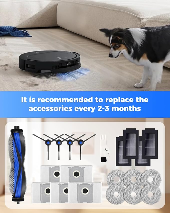 21 Pack Replacement Parts for ECOVACS DEEBOT T50 Omni/T50 PRO Omni Robot Vacuum Accessory Set 1 Main Brush 4 Side Brushes 6 Mop Pads 4 HEPA Filters 5 Dust Bags 1 Cleaning Brush