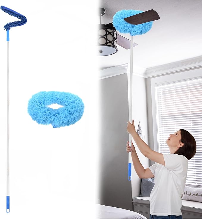 PATIKIL Ceiling Fan Cleaner Duster 12.9 to 59 2 in 1 Microfiber Duster Extendable Handle Fan Blade Cleaning Tool Removable Washable for Furniture Blind Blue