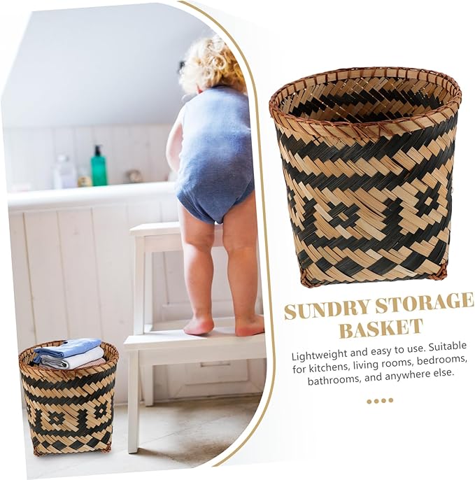 BESTOYARD 1pc Woven Trash Can Stylish Household Waste Basket for Creative Storage Container for Home Use Compact Design for Chic Decor Random Style