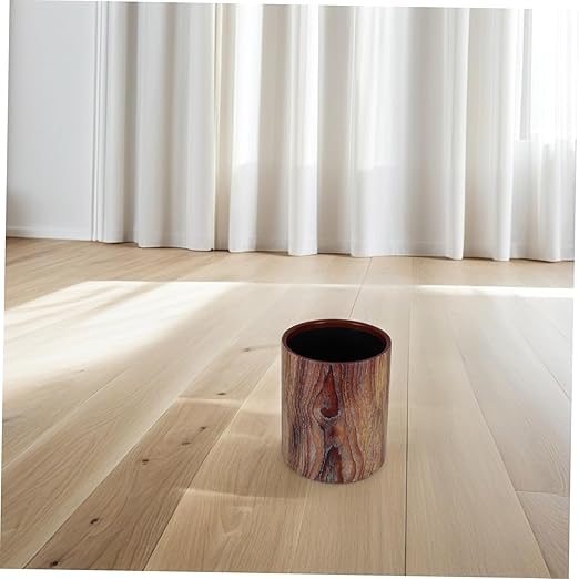 PRETYZOOM Retro Wood Grain Trash Can Lidless Round Wastebasket for Home Office Bedroom Open Top Farmhouse Style Bin for Dorm and Kitchen