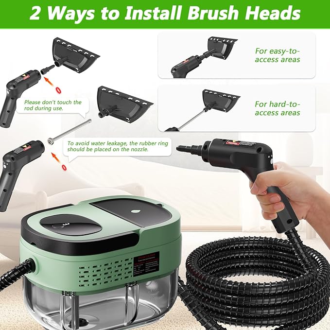 Handheld Steam Cleaner 2500W High Pressure Steamer for Cleaning Portable Steam Cleaner with 1.6L Water Tank 3 Levels Adjustable Handle Steam Cleaner for Home Car Furniture Bed Bugs (Green)