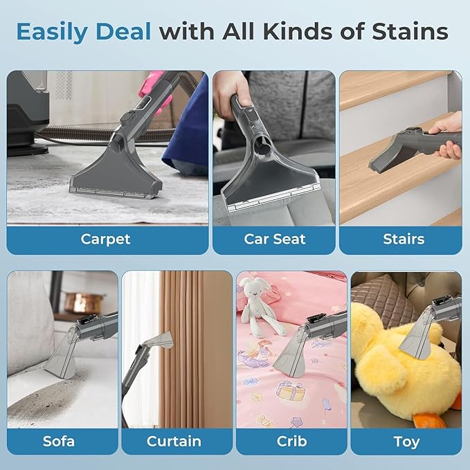 SIMOE Portable Carpet &amp Upholstery Cleaner 15Kpa Portable Spot and Stain Cleaner with Versatile Attachments Deep Stain Cleaning for Couch Stairs Car and Pet Messes
