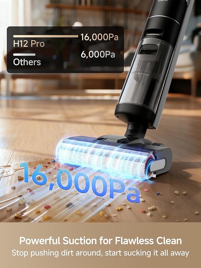 DREAME H12 PRO Vacuum Mop Wet Dry Vacuum Cleaner for Hard Floor Vacuum and Mop at The Same Time for Wet &amp Dry Messes Auto Self-Cleaning Edge to Edge Cleaning with Hot Air Drying