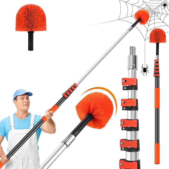 30FT Reach Cobweb Duster with Extension PoleSpider Web Brush for Cleaning with 5-24FT Telescoping Pole5-Stage Lightweight &amp Sturdy Telescopic Web Cobweb Duster Pole for Outdoor Indoor Use