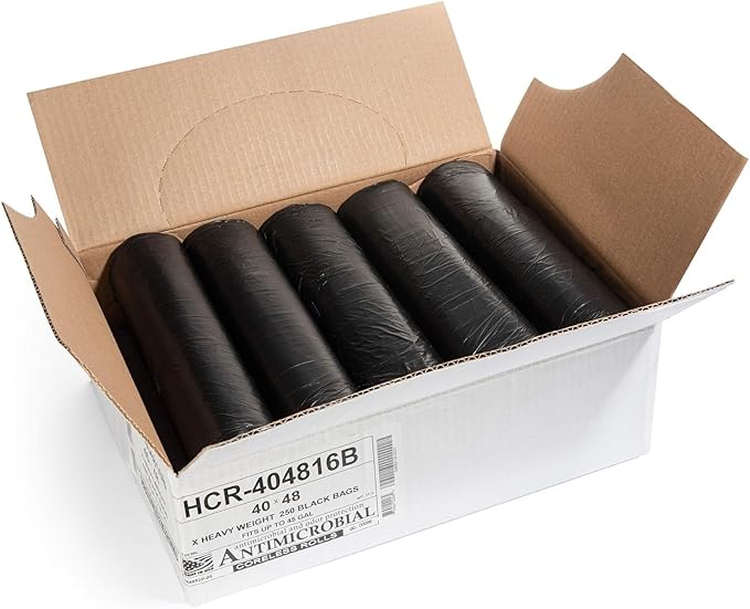 Aluf Plastics High Density Trash Bags 45 Gallon 1000 Count 16 Micron (eq) 40 x 48 Black for Bathroom Office Industrial Commercial Janitorial Municipal Recycling