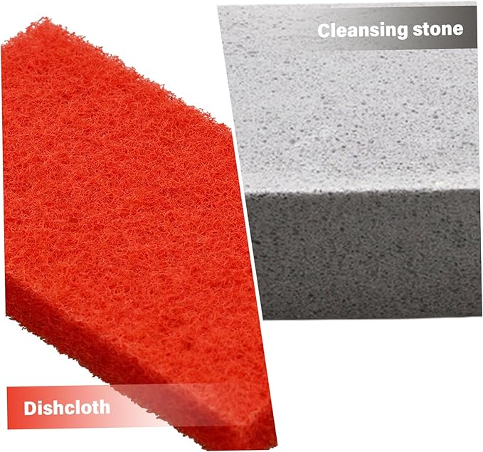Griddle Cleaning Kit with Handled Scraper Shovel Cleaning Stones and 3 Scouring Pads Effective Grease Stain Removal for Flat Top Grill and Flat Top Grill Cleaner