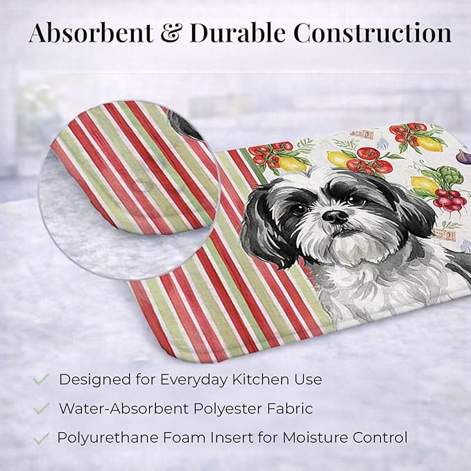 Caroline's Treasures Black and White Shih Tzu Vegetables Dish Drying Mat Absorbent Dish Drying Mat Pad for Kitchen Counter Dish Drainer Mat for Countertop 14 x 21 Multicolor