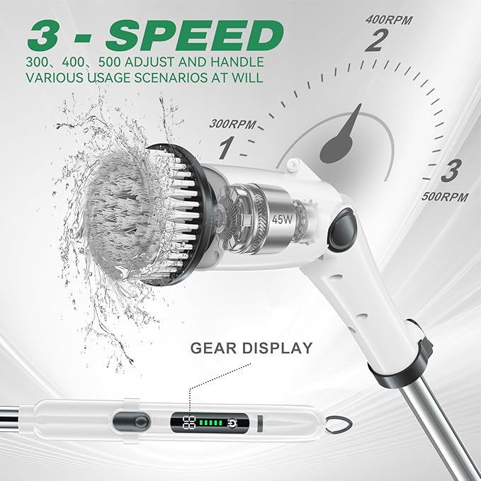 APLUSH Electric Spin Scrubber IPX7 Waterproof Cordless Bathroom Cleaner Brush Shower Scrubber with Adjustable Extension Handles 2 Speed Cleaning Brush for Tub Shower Tile FloorPink