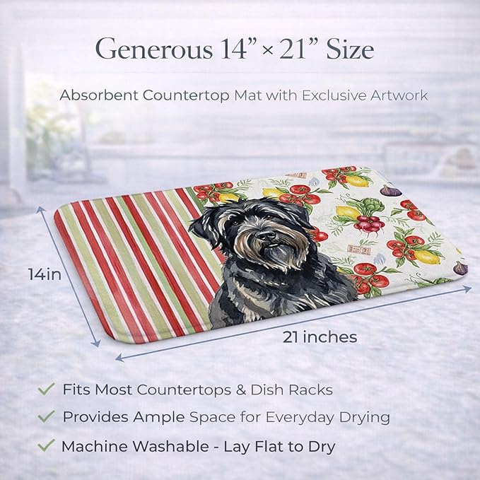 Caroline's Treasures Bouvier des Flandres Vegetables Dish Drying Mat Absorbent Dish Drying Mat Pad for Kitchen Counter Dish Drainer Mat for Countertop 14 x 21 Multicolor