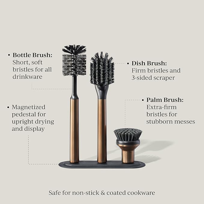 Ionic Brush Set Magnetized to Stand Upright Stainless Steel with Replaceable Heads Bronze