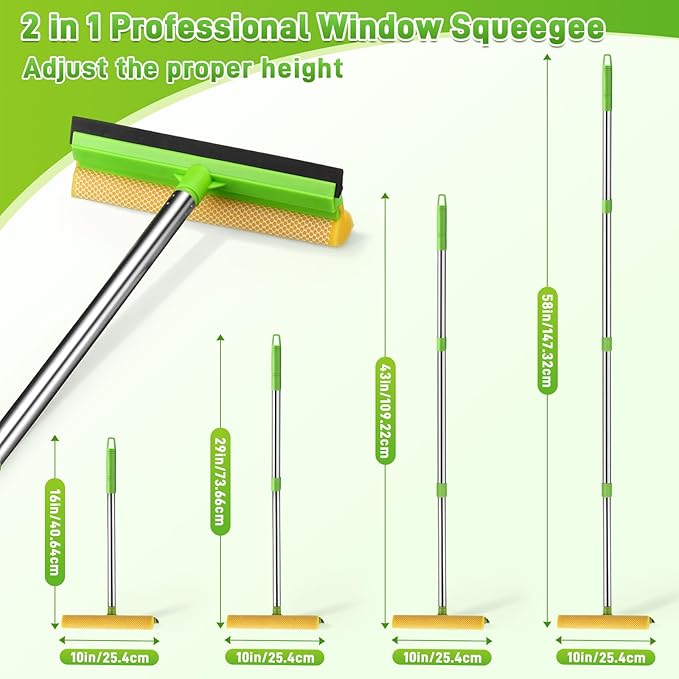 7 Pcs Windshield Car Squeegee and Collapsible Washing Bucket Combo Set 2 in 1 Squeegee Window Cleaner with Long Handle Car Interior Glass Cleaning Tool Reusable Pads Towel Spray Bottle