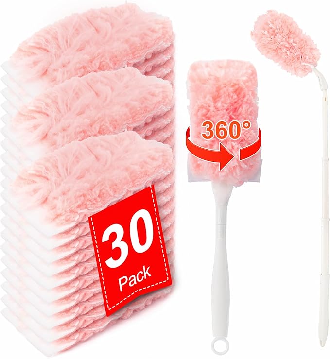 KeFanta Heavy Duty Duster Refills Kit for Swiffer Duster 4X Microfiber Multi Surface Dusters for Cleaning with 3 ft Extended Handle 1 Short Handle 30 Refills