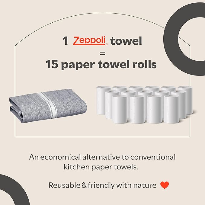 Zeppoli Classic Kitchen Towels - 30 Pack 100% Natural Cotton Towel Set Reusable Wash Cloths Absorbent Dish Towels Machine Washable Hand Towels Kitchen Essentials - 14” by 25” - Gray Base