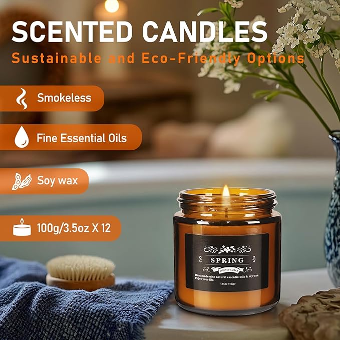 Scented Candle Set 12 Pack Candle for Home Scented Odor Eliminating Stress Relief Long Lasting Soy Wax Gift Set
