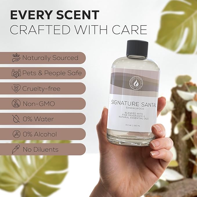 Aroma Country Signature Santal Diffuser Oil - Luxury Essential Oils for Diffuser Refill &amp Air Freshener Room Spray - Long-Lasting &amp Natural Home Fragrance Sandalwood Scented Oil (8.5 Fl. oz)