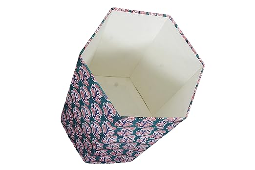 3.3 Gallon Cotton Hand Block Printed Paper Waste Basket |Small Decorative Trash Can for Housewarming Gifts in Living Room Bedroom Bathroom | Eco-Friendly Plastic-Free (1 Green Blue RED Tree)