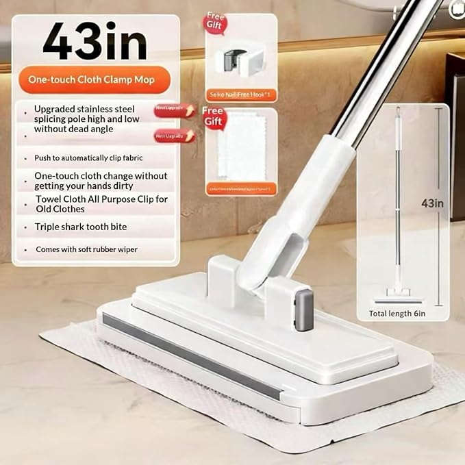 Lazy Mop Wet and Dry - Automatic Cloth Changing Mini Mop with 1-Second Snap Grip &amp 2 Reusable Cloths
