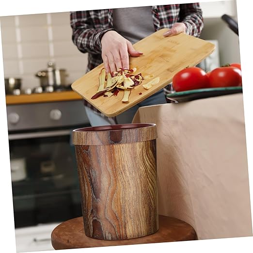 VALICLUD Vintage Wood Grain Trash Can Small Rustic Waste Basket for Kitchen Bathroom Living Room Office Elegant Household Rubbish Bin with Classic Wood Pattern Design