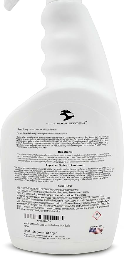 Marble and Granite Deep Stone Cleaner - 32oz Ready-To-Use Formula - Large Spray Bottle