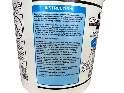 Eaco Chem OneRestore - One Answer to All Restoration Questions - One Product for Many Surfaces - Clean Limestone Brownstone Unpolished Marble Concrete Brick Block Terracotta and More! - 5 Gallon