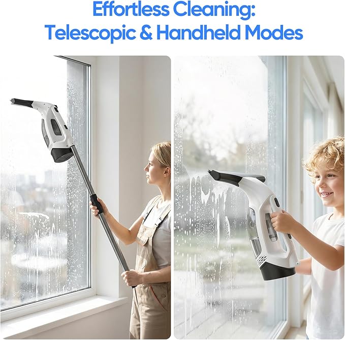 Window Vacuum Squeegee Cordless 2000Pa Electric Window Cleaner Tool with Extension Pole Window Cleaning Kit 11 Shower Squeegee for High Windows Shower Doors Tile &amp Car Windshield