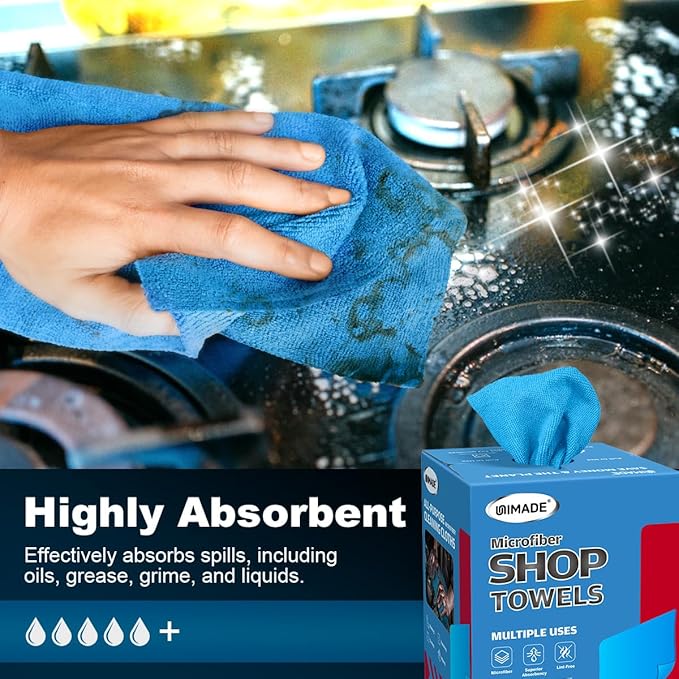 Shop Towels 100 Sheets Microfiber Cleaning Cloth Commercial Grade Washcloths Lint-Free Bulk Shops Rags for Cars Mechanic Restaurant Garage Housekeeping 11x 9 Blue