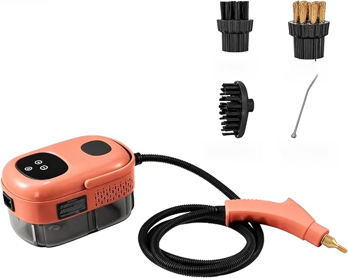 PowerSteam Pro 2500W Multi-Surface Steam Cleaner 3.0 BAR High-Pressure 15-Second Fast Heat-Up with 6 Attachments for Grills Kitchen Floors Cars and Sanitization (Red)