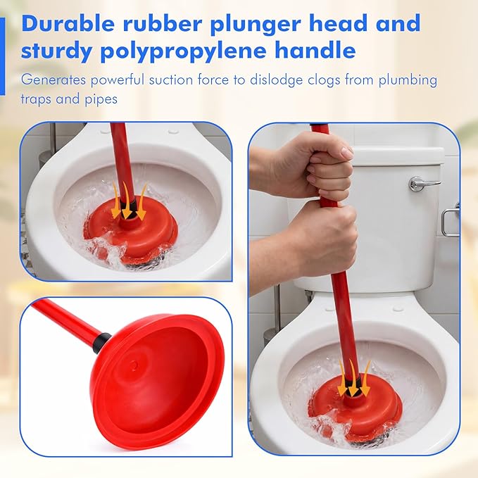 12 Pack Toilet Plungers Bulk with 19.7 Inch Long Handle Force Suction Cup Rubber Plunger for Bathroom to Fix Clogged Toilets Drains (Red)