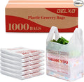 Delxo Grocery Bags Thank You Plastic T-Shirt Bag (1000 Count) White Supermarket Shopping Bags with Handles for Restaurant Retail To Go Takeout Convenience Stores 11.5 x 6.5 x 21 In