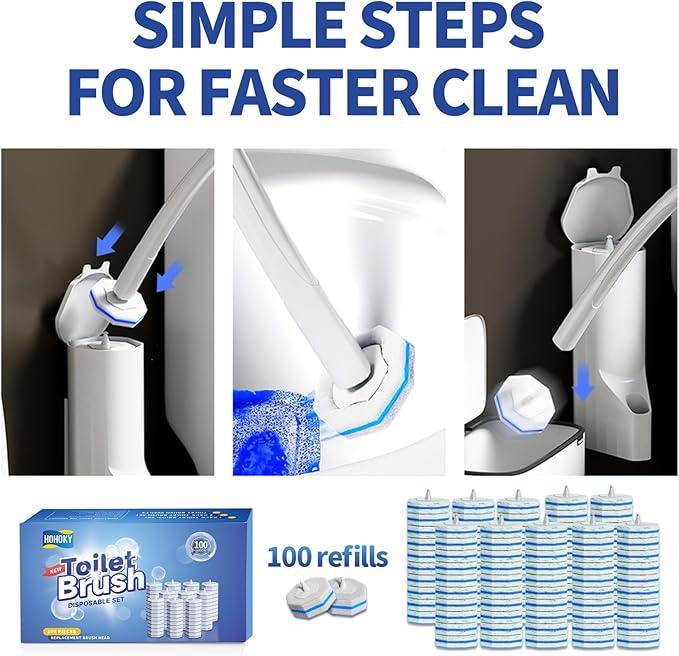100pc Bulk Toilet Wand Refills - Disposable Toilet Brush Replacement Heads Pack for Household Cleaning Bathroom cleaners Compatible Headswashroom mats Brush Cleaning SystemClean Refill Pads.
