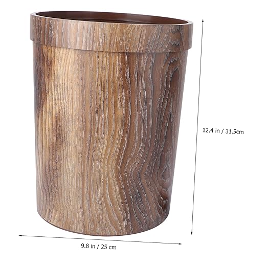 Healifty Vintage Wood Grain Trash Can Large Round Wastebasket for Bedroom Kitchen Living PP Material with Bag Holder Home Office Container