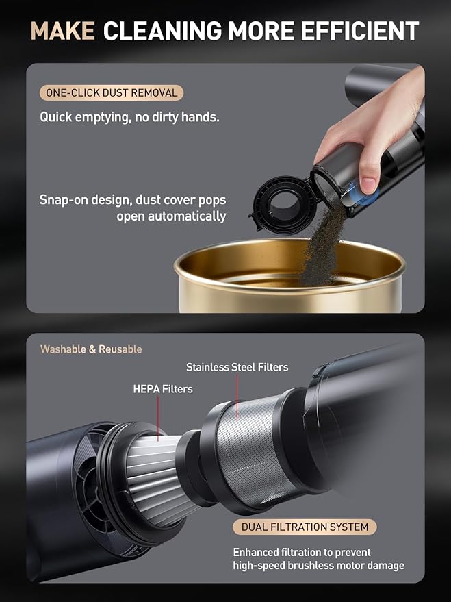 Mini Car Vacuum Portable Cordless 20000PA Powerful Suction7800mAhHigh Power LED Light Dual Filter Car Vacuum Cleaner &amp Air Duster for Home Desk PC Keyboard