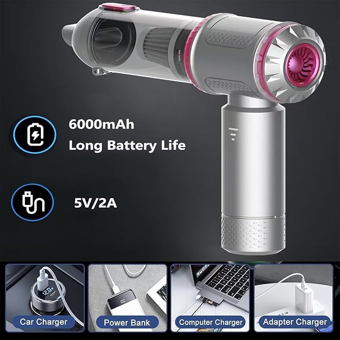 Powerful 22000Pa Wireless Handheld Vacuums Cleaner with 6000mAh Battery and 8 Accessories for Car Upholstery Home Office