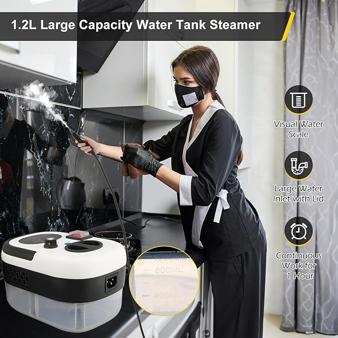 Steam Cleaner 2500W 6 Gears Multipurpose Powerful Steamer Portable Handheld with 1.2L Water High Pressure High Temperature for Home Floor Grout Tile Couch (US Plug 110V)