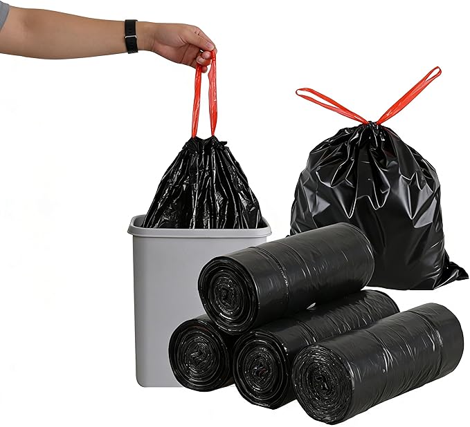 Xyskin 1.5 Gallon Small Drawstring Trash Bags Drawstring Garbage Can Liners Wastebasket Bags Black 208 Counts