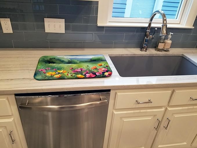 Caroline's Treasures DAC1696DDM North Dakota Wild Prairie Roses in Watercolor Dish Drying Mat Absorbent Dish Drying Mat Pad for Kitchen Counter Dish Drainer Mat for Countertop 14 x 21 Multicolor