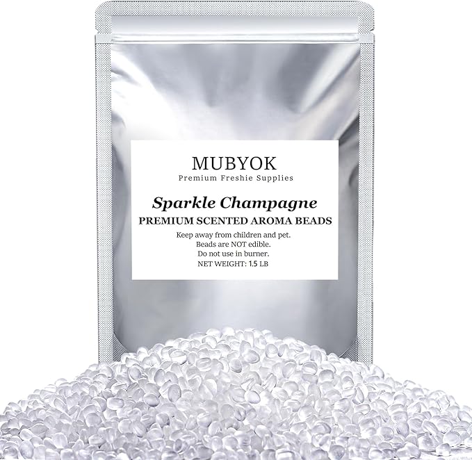 MUBYOK 1.5LB Sparkle Champagne Premium Scented Aroma Beads for Making Car Freshies Supplies PreScented Beads for Car Air Freshener Sachets Long-Lasing Scent