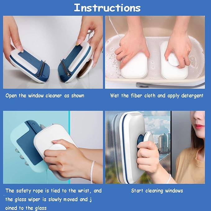 Magnetic Window Cleaner Double-Side Magnetic Glass Cleaner Adjustable Magnetic Wipe The Glass Artifact HouseholdHigh-Rise Window Cleaning Cleaning Tools with 16 Accessories