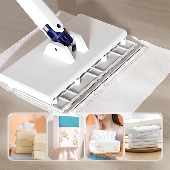 Cloth Clip Mop -125cm Scrubber Cleaning Tools Reusable Household Cleaning Tool | Scrubber Mop with 4 Cloths Multi Cleanings Mops for Tile Glass Pet Hair Home Apartment Kitchen Bedroom Car