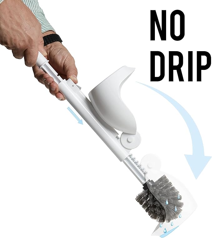 ELYPRO Toilet Brush with Holder – Drip-Free Hygienic Bathroom Scrubber with No-Drip Caddy Built-in Spout Fast-Drying Ventilated Design Compact Toilet Cleaner for RV Boat Home – White