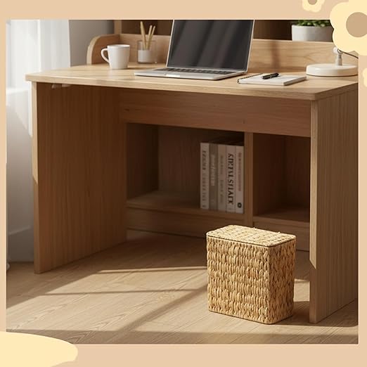 Wicker Waste Basket with Lid Water Hyacinth Handwoven Garbage Can Small Bathroom Trash Can Boho Rattan Wastebasket with Removable Liner for Bedroom Home Living Room Office Kitchen