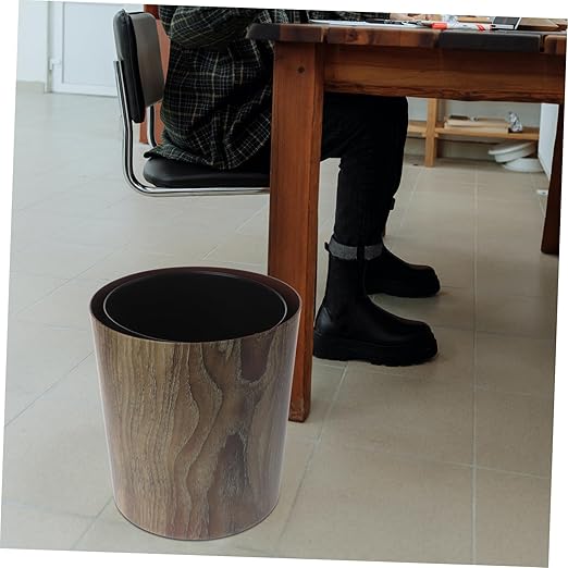 Cabilock Elegant Vintage Style Trash Can Large Capacity Imitation Wood Grain Waste Basket for Bathroom Kitchen Hotel Home