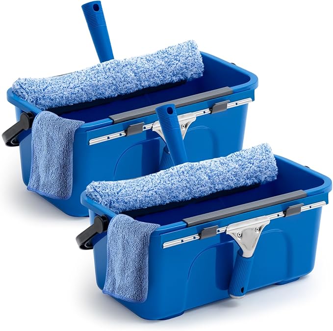 2 Set 14 Pcs Window Cleaning Kit Include 3 Gallon Cleaning Bucket Silicone Squeegee Microfiber Scrubber Cloth All-in-one Window Washing Tools Supplies for Commercial Household Use