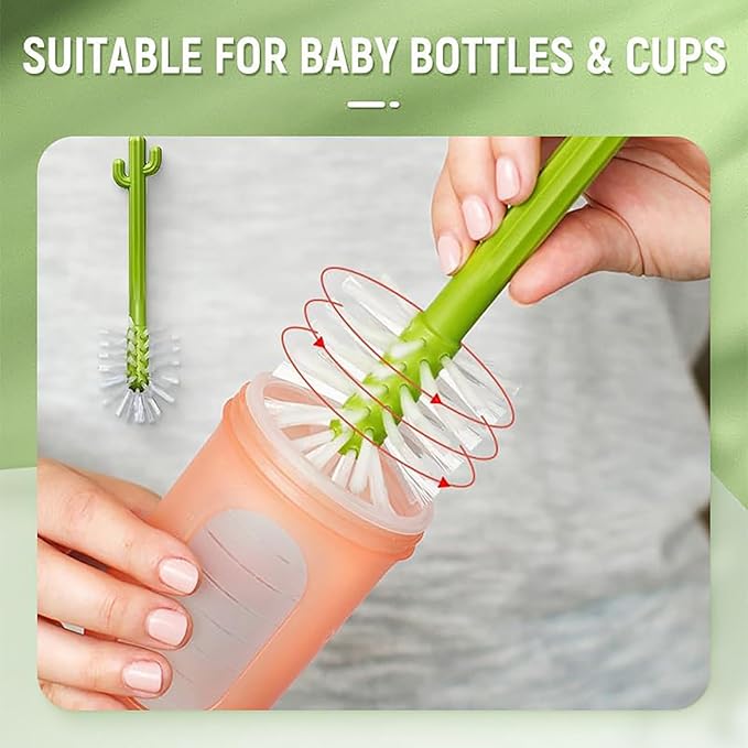 Cactus Bottle Brush Set Creative Cactus Cleaning Brush Set Multifunctional Cup Straw Brush Cactus Cleaning Brush - Includes Bottle Brush &amp Nipple Brush &amp Detail Brush &amp Straw Brush (2se