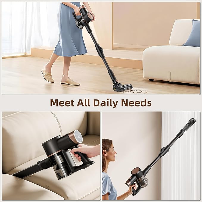 COWSAR Cordless Stick Vacuum Cleaner Bagless Lightweight Stick Vacuum for Carpet and Floor 8-in-1 Rechargeable Wireless Powerful Suction Vacuum Cleaner for Home Gray