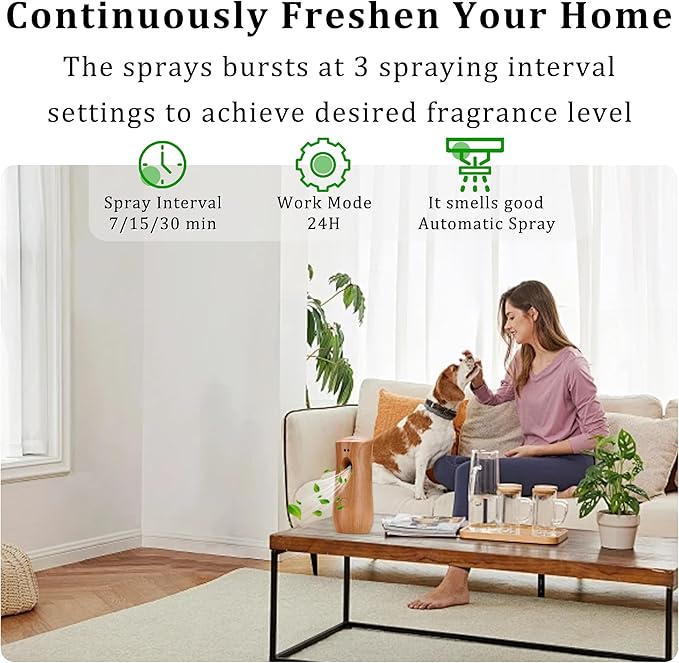 Automatic Air Freshener Spray Dispenser (4-Pack) Free Standing or Wall Mounted Adjustable Aromatherapy Machines for Home Indoor Bathrooms Offices Hotels and Commercial Places (Wood 001)