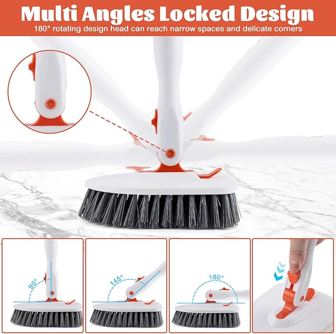 3 in 1 Tub Tile Scrubber Brush52 Inch Long Handle Shower Scrubbing with Locked Head Shower Cleaning Brush for Bathroom Kitchen Toilet Wall Sink