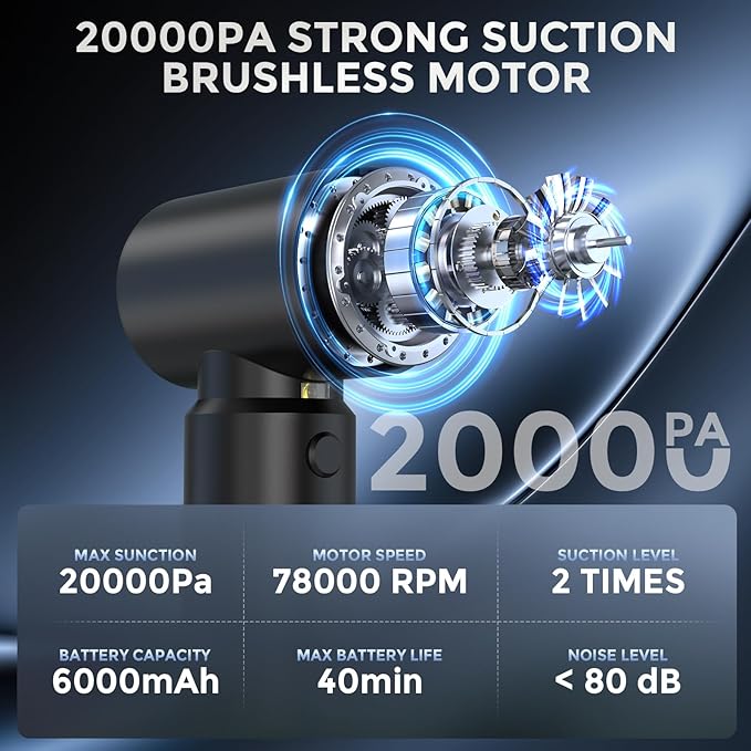 Cordless Handheld Vacuum with 6000mAh Power Bank &amp LED Light – 3-in-1 Car Vacuum Air Blower &amp Phone Charger 20000Pa Strong Suction 1lb Mini Vacuum for Car Home Pet Hair &amp Travel
