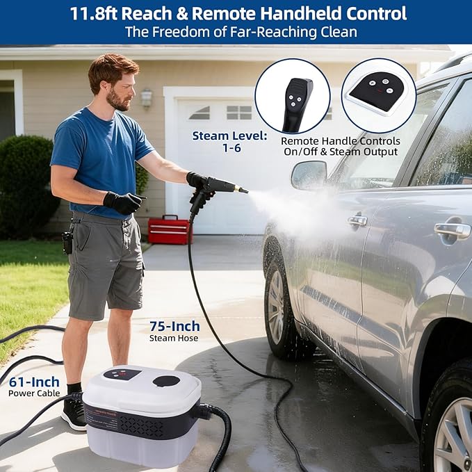 Steam Cleaner Portable Steamer for Cleaning with 15pcs Accessories 6-Level Adjustable Handle15s Heat-Up 1500W Pressurized Handheld Steam Cleaner for HomeKitchen Bathroom CarTileGrout